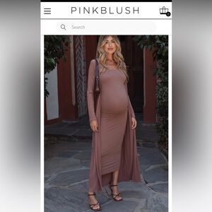 Pinkblush Brown Long Sleeve Maternity Dress
